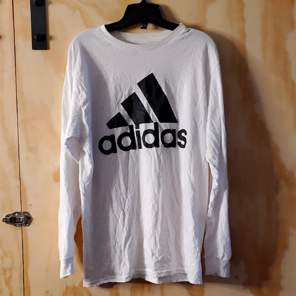 Adidas Men's Black and White Long Sleeve Tee
